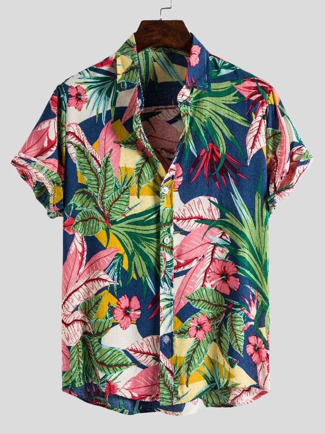  Men's Shirt Summer Hawaiian Shirt Graphic Floral Hawaiian Aloha Design Collar Button Down Collar Light Green Print Party Daily Short Sleeve Print Clothing Apparel Streetwear Hawaiian Designer Beach