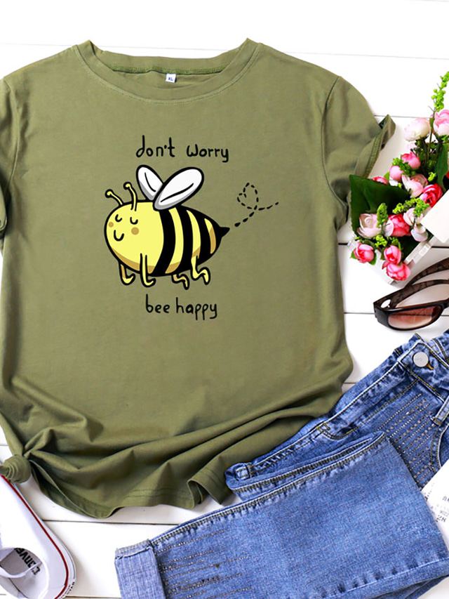  Γυναικεία Μπλουζάκι Υψηλής Ποιότητας Καυτή σφράγιση Γραφική Μέλισσα Σχέδιο Γράμμα Ζώο Κοντομάνικο Στρογγυλή Λαιμόκοψη Καθημερινά Στάμπα Ρούχα Ρούχα Υψηλής Ποιότητας Βασικό Λευκό Ανθισμένο Ροζ Κίτρινο