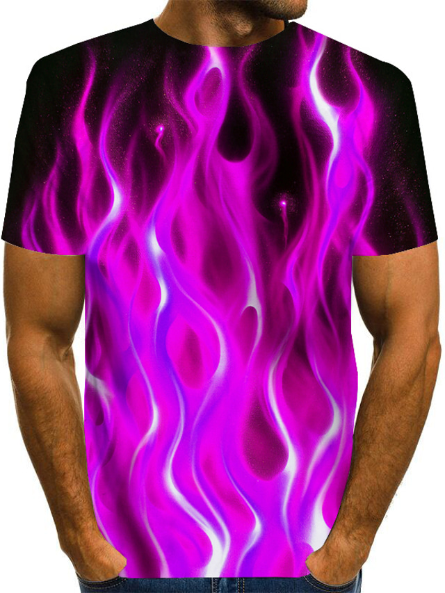  男性用 グラフィック 火炎 シャツ Tシャツ 半袖 Tシャツ ラウンドネック シャツ 誇張された ベーシック 日常 ブルー パープル オレンジ 衣類 標準 S M L XL 2XL 3XL