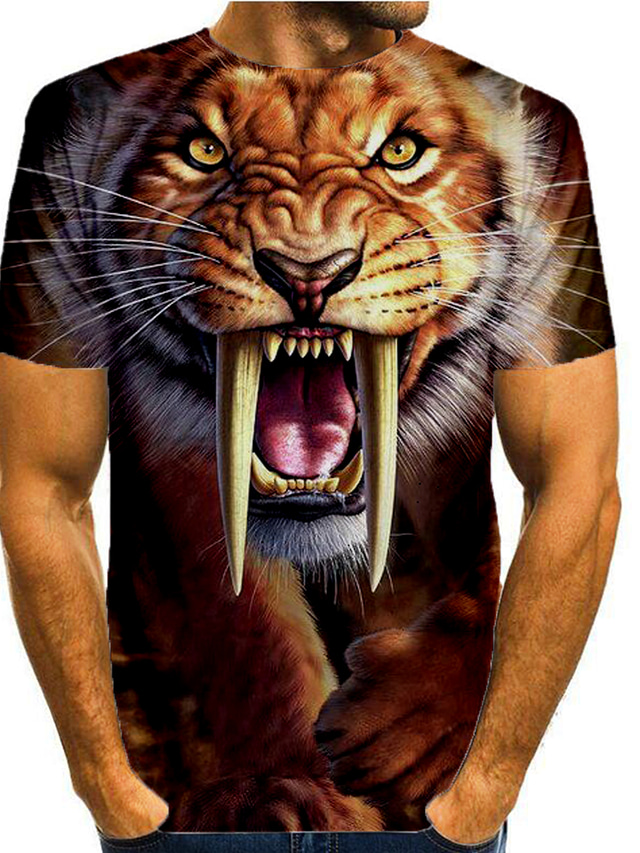  Herren T Shirt Design Sommer Graphic Tier Kurzarm Rundhalsausschnitt Täglich Sport Bedruckt Kleidung Design Basic Gelb