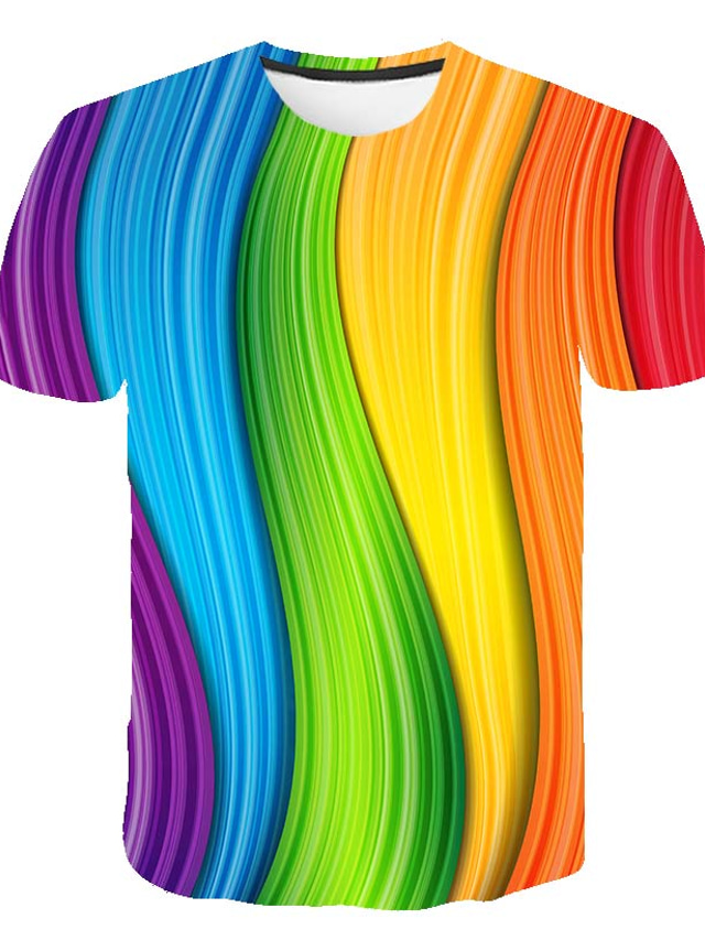  Men's 3D Rainbow Graphic Plus Size T-shirt Print Tops Round Neck Rainbow