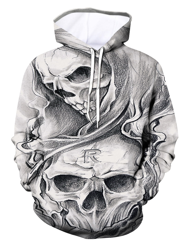  Men's Hoodie 3D Print Designer Graphic Skull Print Hooded Halloween Daily Going out Clothing Clothes Regular Fit Gray