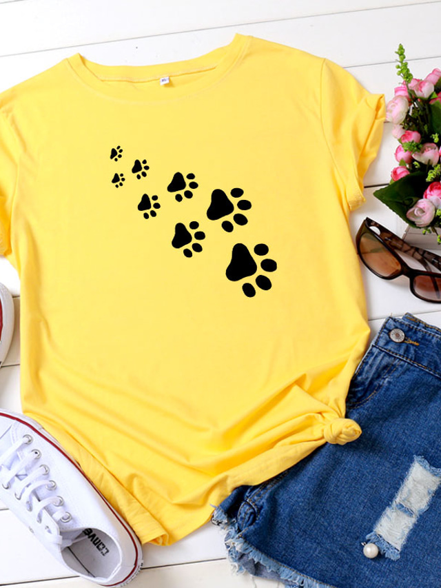  女性用 Tシャツ デザイナー 夏 熱間鍛造 犬 デザイン 半袖 ラウンドネック 日常 プリント 服装 デザイナー ベーシック ホワイト ブラック ピンク