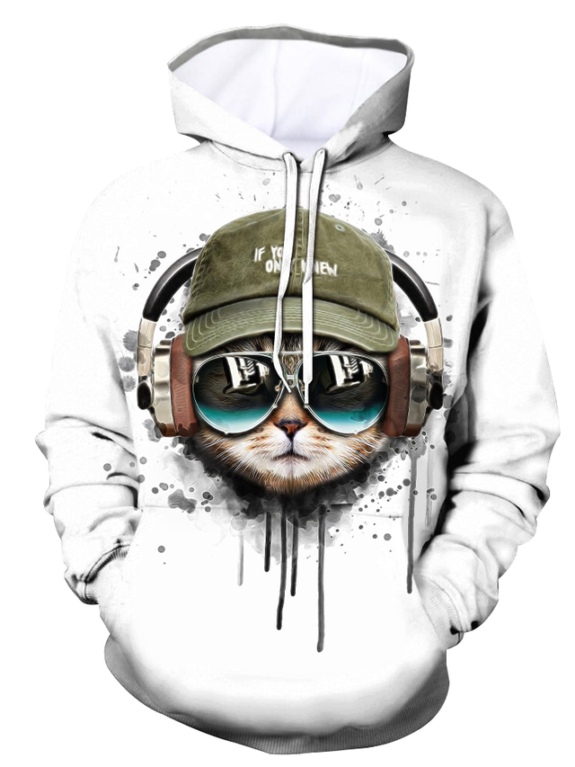  Men's Hoodie Sweatshirt Designer Casual Graphic Animal White Print Hooded Daily Going out Clothing Clothes Regular Fit