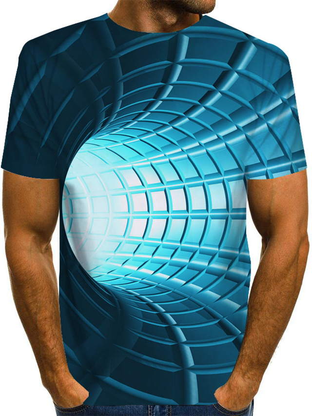  Herre T-shirt 3D Print Rund hals Grøn Blå Lilla Gul Rød 3D-udskrivning Daglig Kortærmet Trykt mønster Tøj Basale overdrevet Designer