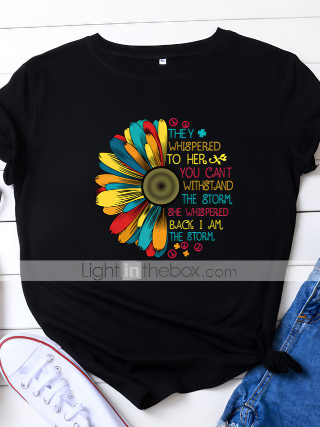  Pentru femei Tricou Designer Vară Ștampilare la cald Floral Grafic Floare Floarea Soarelui Design Manșon scurt Rotund Zilnic Imprimeu Îmbrăcăminte Îmbrăcăminte Designer De Bază Alb Negru Roz Îmbujorat