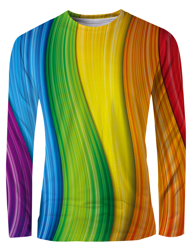  Voor heren T-shirt Overhemd Ontwerper Regenboog Grafisch Lange mouw Ronde hals Dagelijks Uitgaan Afdrukken Kleding Kleding Basic Elegant Ontwerper Regenboog