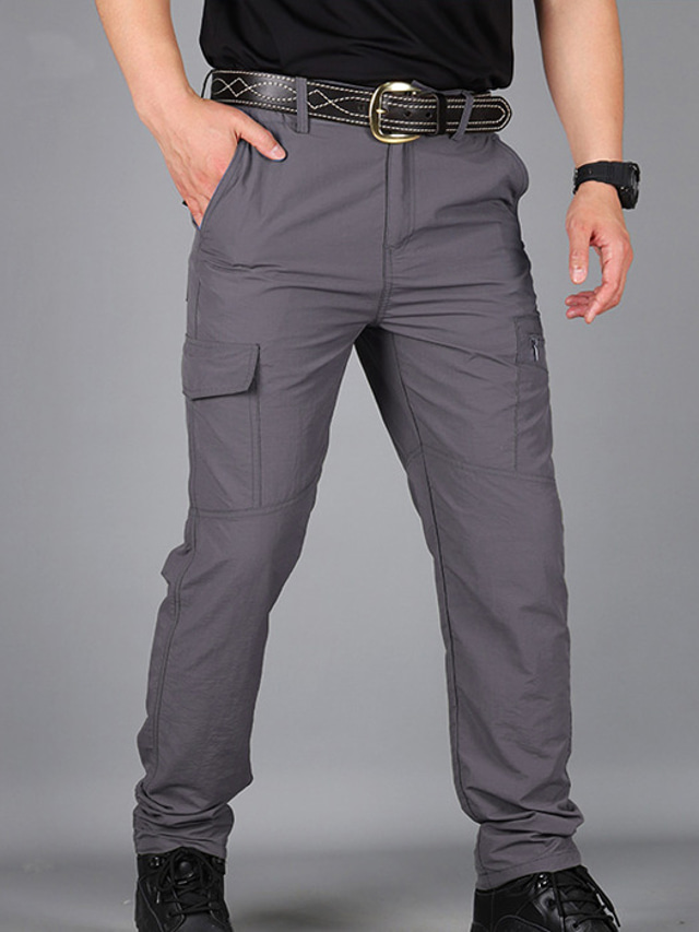  Men's Tactical Cargo Work Pants Multi Pocket Sports Outdoor Solid Color Mid Waist Black Gray khaki S M L