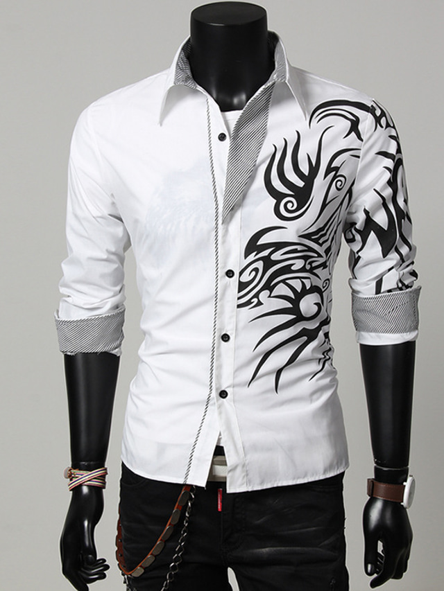  but& #39;s slim fit shirt long sleeves dragon print casual personality button down dress shirts black