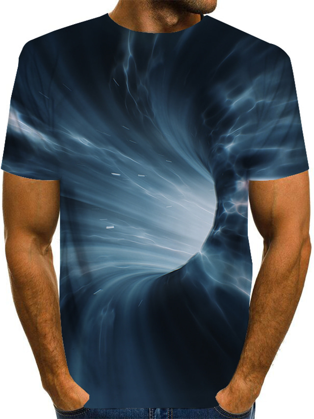 Miesten T-paita Paita Kuvitettu 3D Print Pyöreä kaula-aukko Sininen Purppura Rubiini Musta 3D-tulostus Pluskoko Päivittäin Lyhythihainen Painettu Vaatetus Perus Liioiteltu
