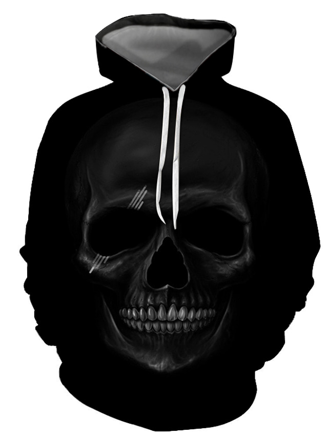  Men's Hoodie Sweatshirt Basic Designer Casual Graphic Skull Black Print Hooded Halloween Daily Going out Long Sleeve Clothing Clothes Regular Fit