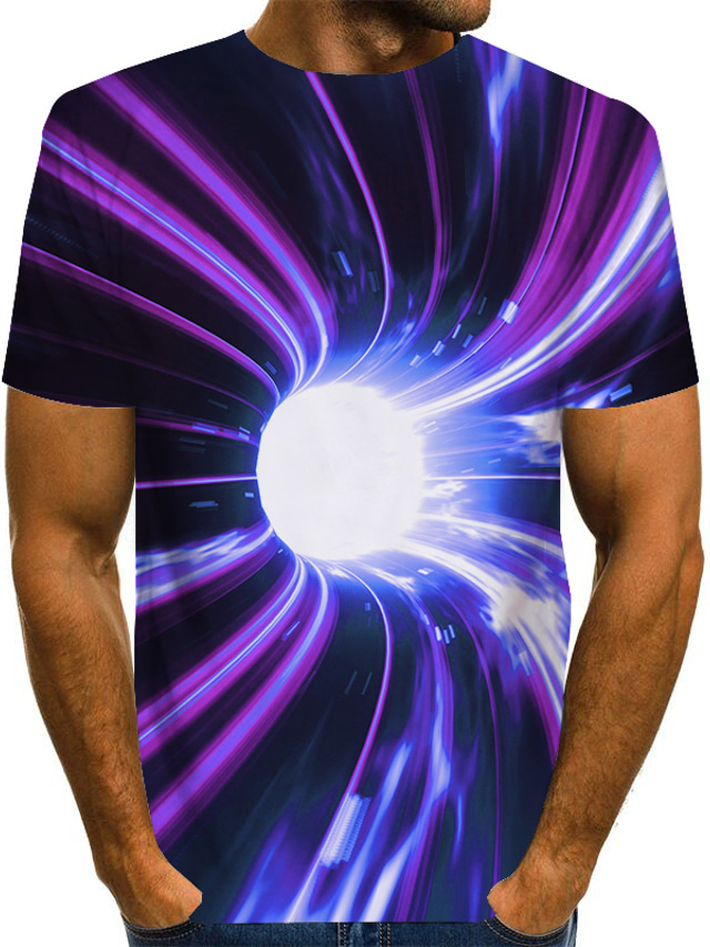  Men's T shirt Tee Tee Graphic Optical Illusion Round Neck Green / Black Light Green Pink Red Purple 3D Print Daily Short Sleeve Print Clothing Apparel Exaggerated Basic