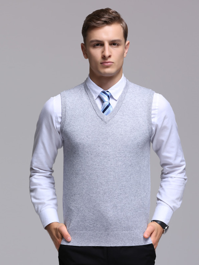  Men's Sweater Vest Wool Sweater Pullover Knit Deep V Knitted Solid Color V Neck Basic Stylish Clothing Apparel Winter Fall Black Wine M L XL
