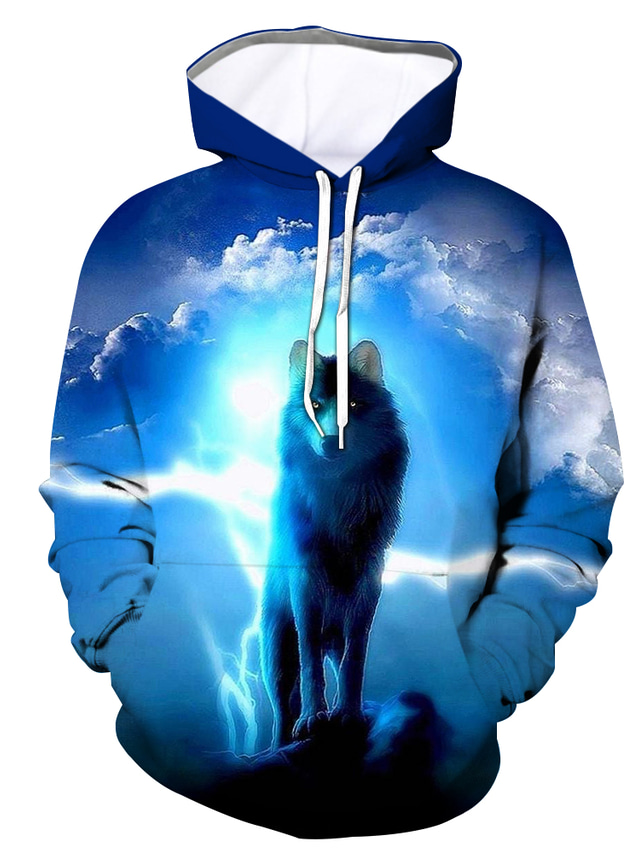  Men's Hoodie Sweatshirt 3D Print Designer Graphic Animal Blue Print Hooded Daily Going out Long Sleeve Clothing Clothes Regular Fit