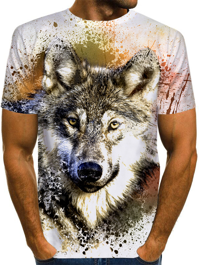  Men's Unisex T shirt Tee Shirt 3D Print Graphic Patterned Wolf Animal Plus Size Round Neck Daily Print Short Sleeve Tops Designer Basic Chic & Modern Exaggerated White Blue Gray