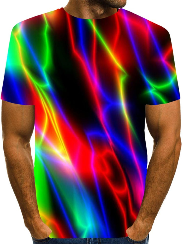  Men's Shirt T shirt Tee Graphic Rainbow Round Neck Custom Print Black Red Blue Purple 3D Print Plus Size Daily Going out Short Sleeve Print Clothing Apparel Streetwear Exaggerated Basic