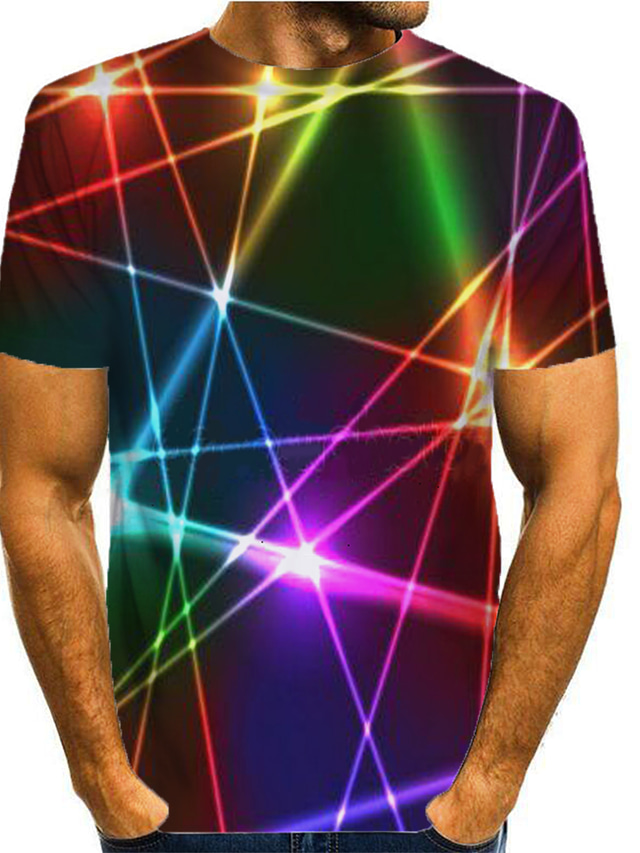  Voor heren Overhemd T-shirt Ontwerper Zomer Korte mouw Grafisch Abstract 3D Print Ronde hals Dagelijks Afdrukken Kleding Kleding 1 stuk Ontwerper Regenboog