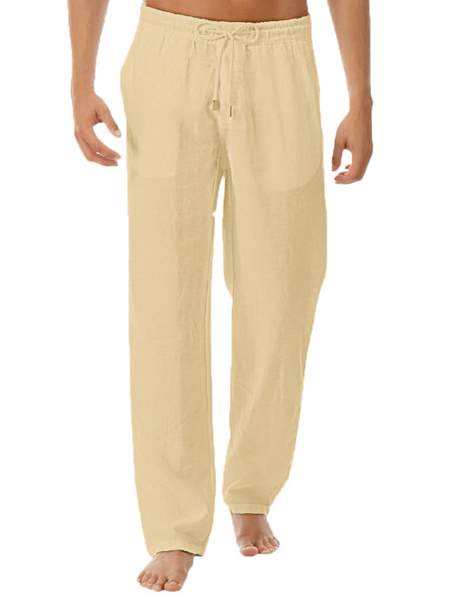  Hombre Pantalones de lino Pantalones Pantalones de playa Cintura elástica Correa Elegante Deportivo Sencillo Diario Microelástico 100% Algodón Comodidad Transpirable Al Aire Libre Plano Color sólido