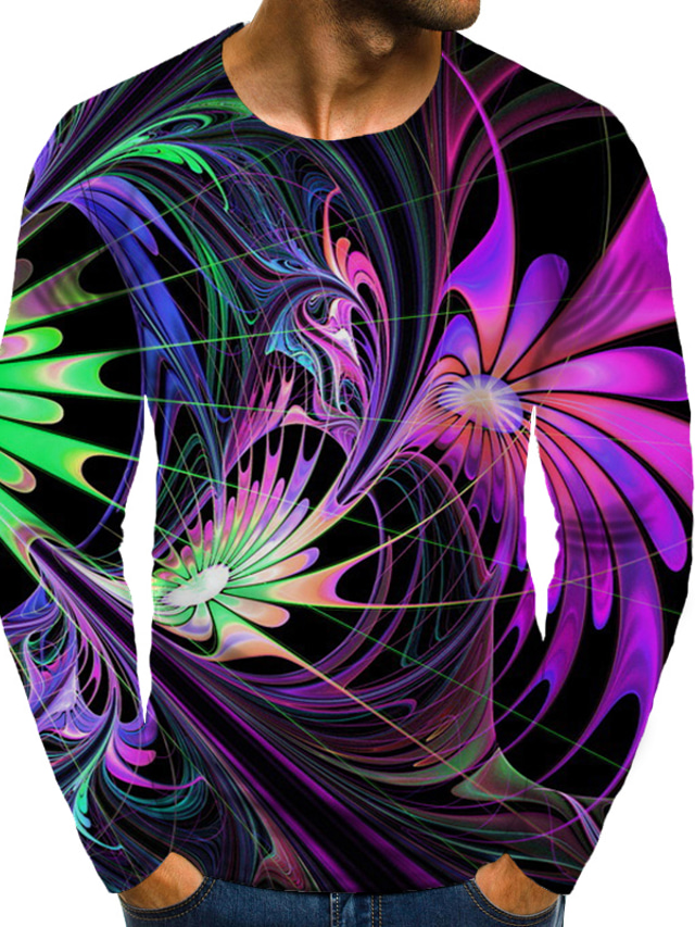  Herr Skjorta T-shirt Femtiotal Långärmad Grafisk 3D Tryck Plusstorlekar Rund hals Dagligen Helgdag Mönster Kläder Kläder 1 st Femtiotal Elegant drivna Regnbåge