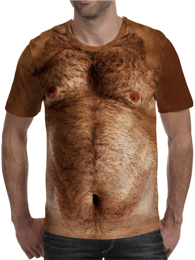  Voor heren T-shirt Ontwerper Zomer Korte mouw Grafisch 3D Orangoetan Print Grote maten Ronde hals Dagelijks Feestdagen Afdrukken Kleding Kleding Ontwerper overdreven Grappig Bruin