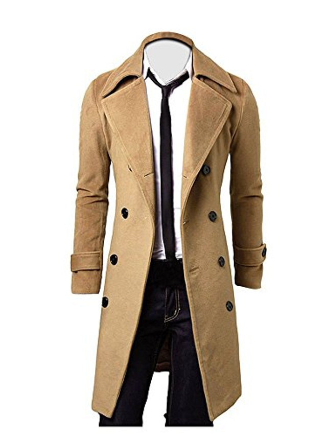  Men's Unisex Trench Coat Overcoat Peacoat Fall Black Gray khaki / Winter
