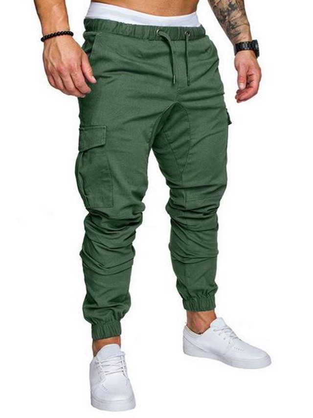  Men‘s Sports & Outdoors Outdoor Skinny Cotton Casual Daily Pants Plain Full Length Sporty Navy ArmyGreen Blue khaki White