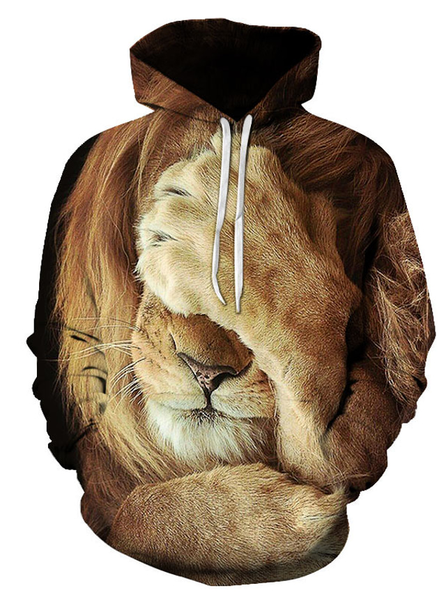  Men's Pullover Hoodie Sweatshirt Designer Casual Graphic Lion Print Hooded Daily Weekend Long Sleeve Clothing Clothes Regular Fit 1# 2# Rainbow