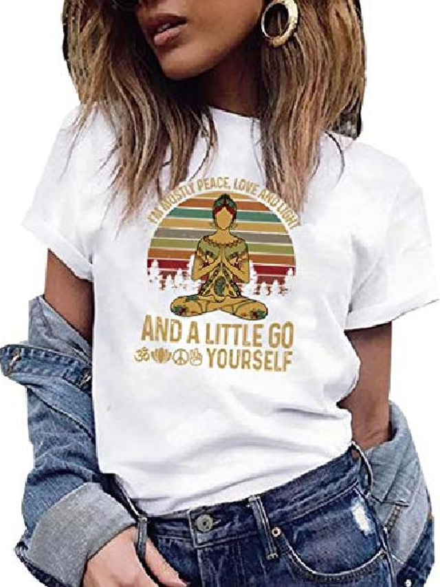  женщины я в основном мир любовь и легкая футболка - ретро винтаж солнце для любителей йоги медитация и духовность футболка белый