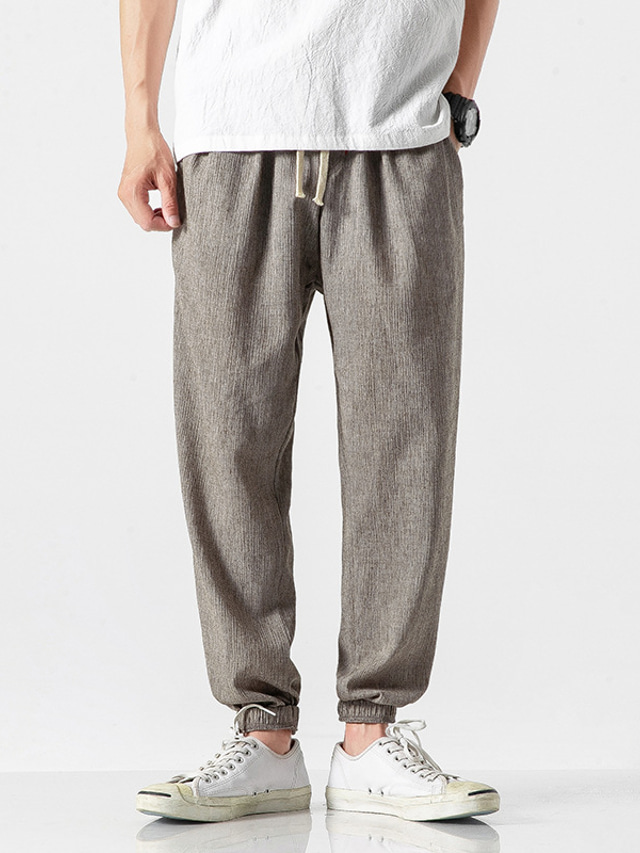  Pantaloni sportivi pentru bărbați la modă din bumbac - pantaloni ușori talie elastică pantaloni de jogging culoare solidă gri