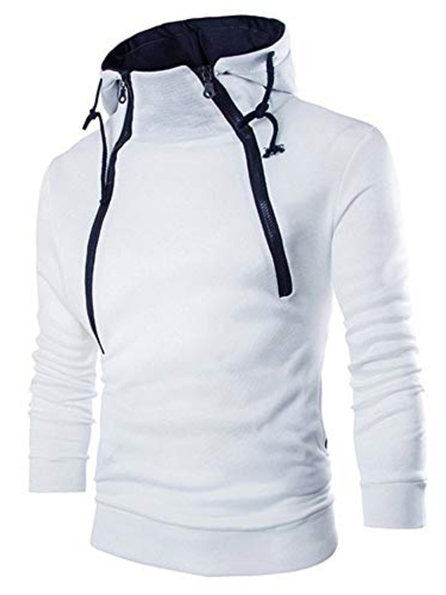  pánská unisex mikina s kapucí na jednobarevné kauzální denní nošení mikiny námořnická bílá černá / stojací límec / dlouhý rukáv
