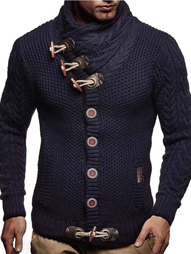  Men's Sweater Cardigan Knit Striped Stand Collar Stylish Winter White Black S M L / Long Sleeve