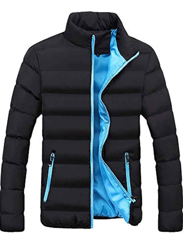  Men's Puffer Jacket Winter Jacket Quilted Jacket Winter Coat Windproof Warm Hiking Outerwear Clothing Apparel Black Green Black orange Black Blue