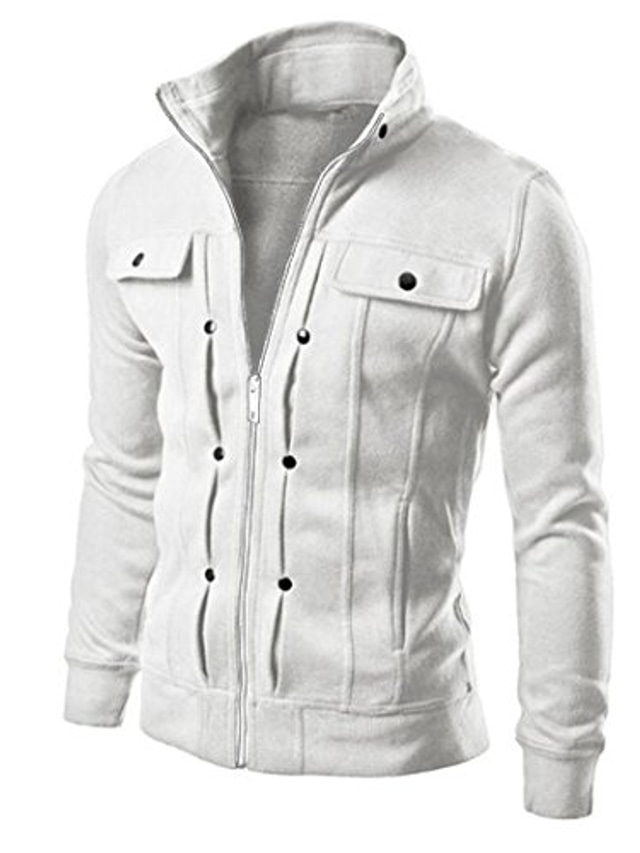  男性用 冬物ジャケット 冬物コート 純色 ジッパー ビジネス カジュアル 保温 ライトグレー ダックグレー ブラウン ホワイト ブラック