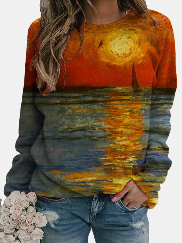  Dames Trui met capuchon Sweatshirt Grafisch Landschap Dagelijks 3D-afdrukken Basic Casual Hoodies Sweatshirts Klaver blauw