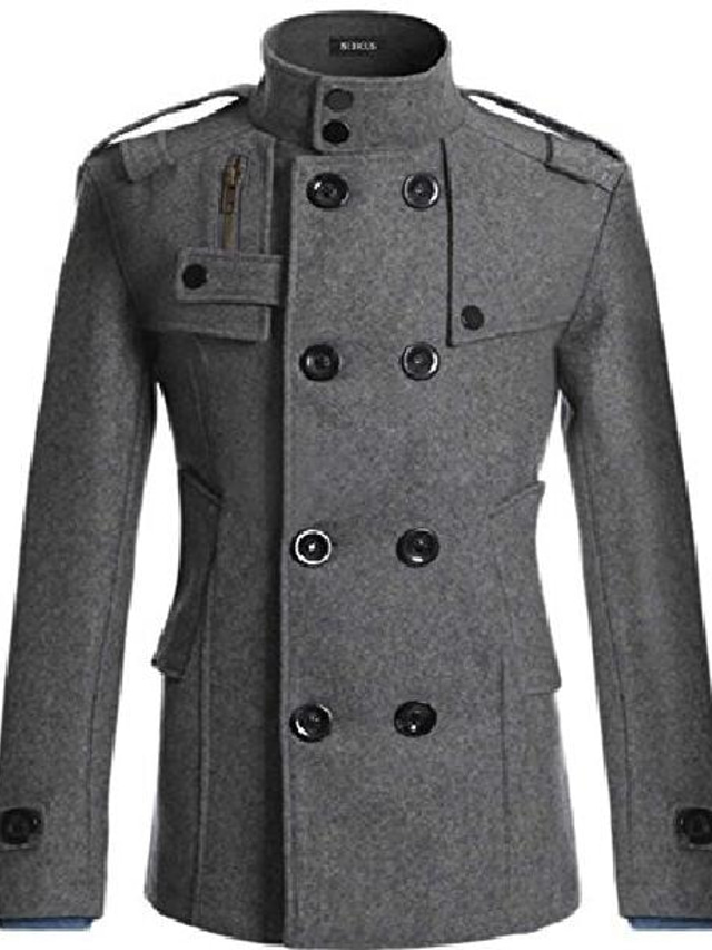  Men's Trench Coat Shacket Peacoat Long Fall & Winter Classic Causal Work Navy Black Camel Light Grey Dark Grey