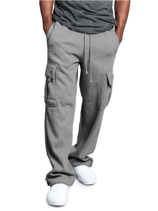 men's sweatpants warm Trousers with multi-pockets Spring&Fall drawstring elastic waist straight active pants sports outdoor