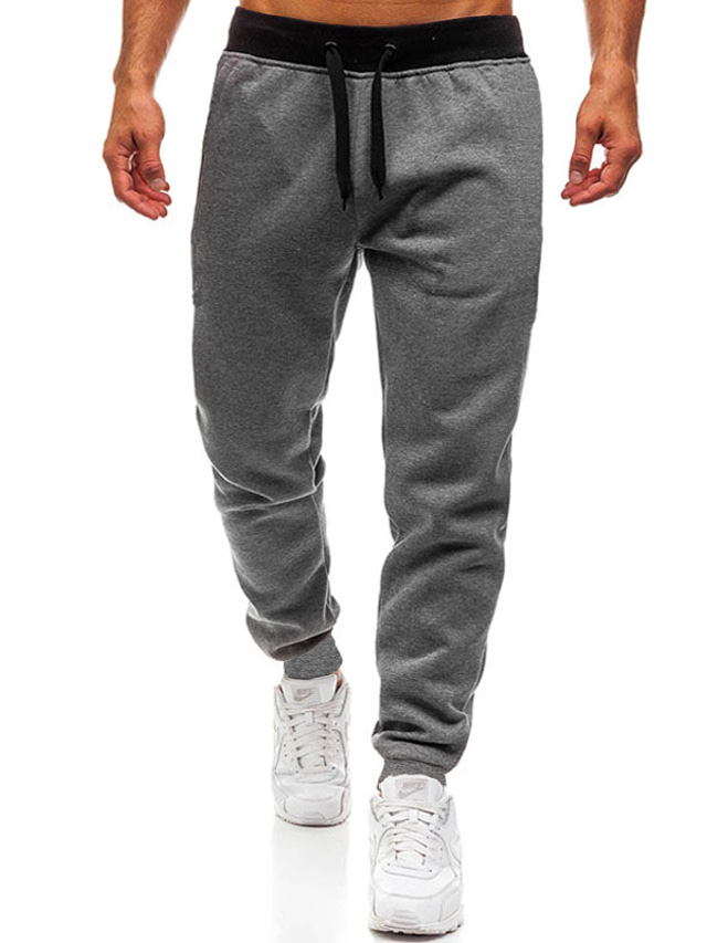  Calça de moletom confortável casual ativa masculina calças de cor sólida calças jogger esportes ao ar livre-preto-médio