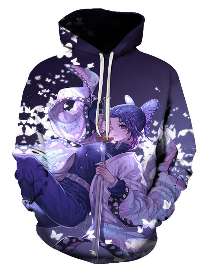  Inspirovaný Přemožitel démonů Kochou Shinobu Cosplay kostým Kapuce Anime 3D Potisk Harajuku Grafika Kapuce Pro Pánské Dámské Dospělé Směs polyester / bavlna