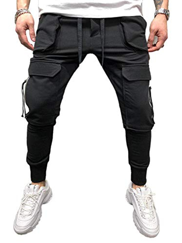  رجالي كاجوال ملابس الرياضة عداء ببطء بنطلونات بنطلون كارجو جيوب متعددة تصميم الرباط المرن بنطلون لون الصلبة أبيض أسود رمادي M L XL XXL XXXL
