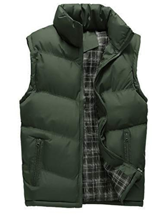  masculino gilets casual outdoor acolchoado corpo quente inverno clássico jaquetas sem mangas, verde, l