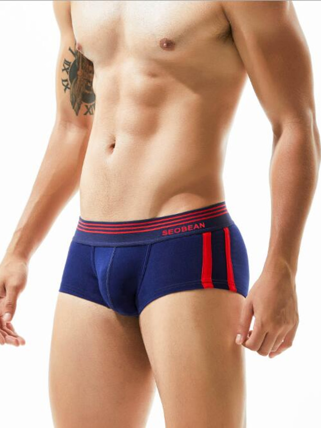  Men's Basic Briefs Underwear Mid Waist Blue M