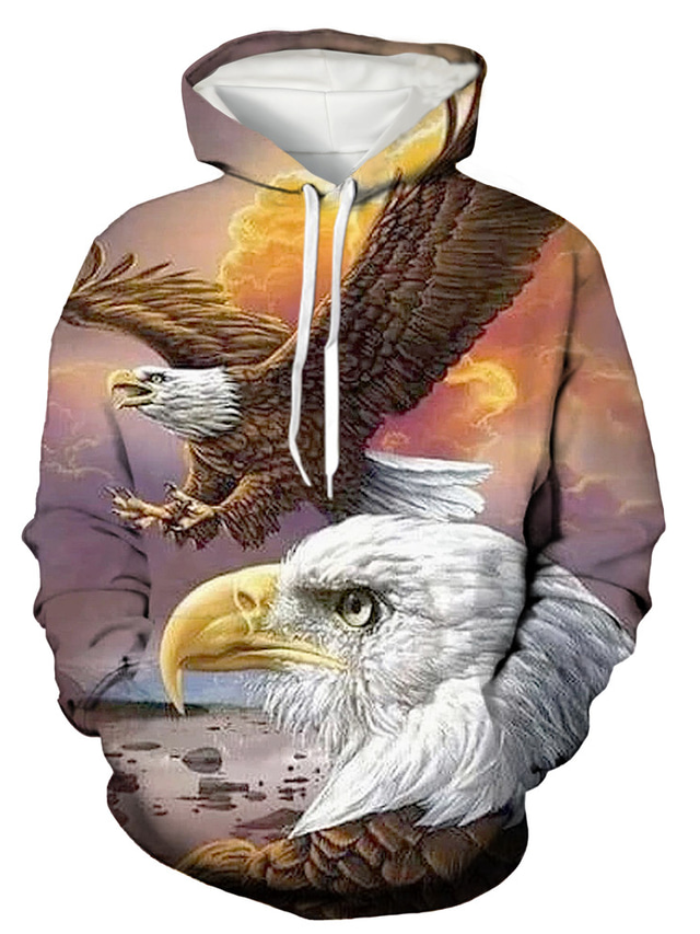  Men's Pullover Hoodie Sweatshirt Print Designer Basic Casual Graphic Eagle Animal Print Plus Size Hooded Daily Holiday Long Sleeve Clothing Clothes Regular Fit Blue Gray Yellow Gold Orange