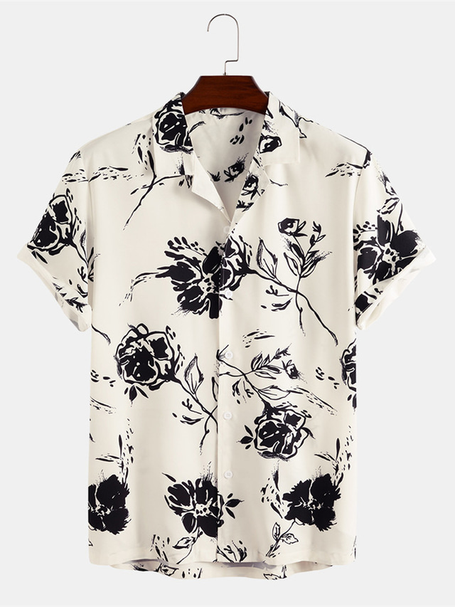  Herr Skjorta Hawaii skjorta Grafisk Blommig Hawaiisk Aloha Design Nedvikt Marinblå + svart Svart Vin Beige Kaffe Utomhus Dagligen Kortärmad Button-Down Kläder Designer Ledigt