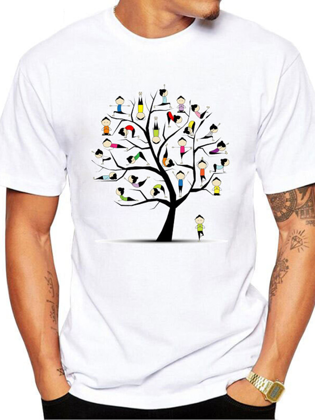  Homens Camiseta Camisa Social Impressão 3D Desenho Animado Gráfico Árvore Decote Redondo Diário Feriado Imprimir Manga Curta Blusas Casual Estilo bonito Branco / Verão