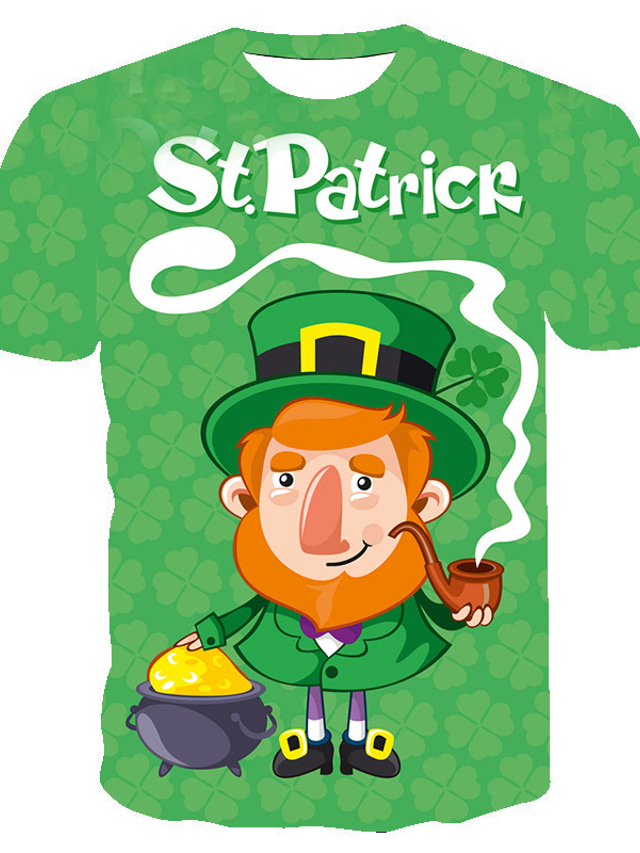  Inspirerad av St. Patricks Day 2022 Vitklöver irländska T-shirt Animé 100% Polyester Anime 3D Harajuku Grafisk T-shirt Till Herr / Dam / Par