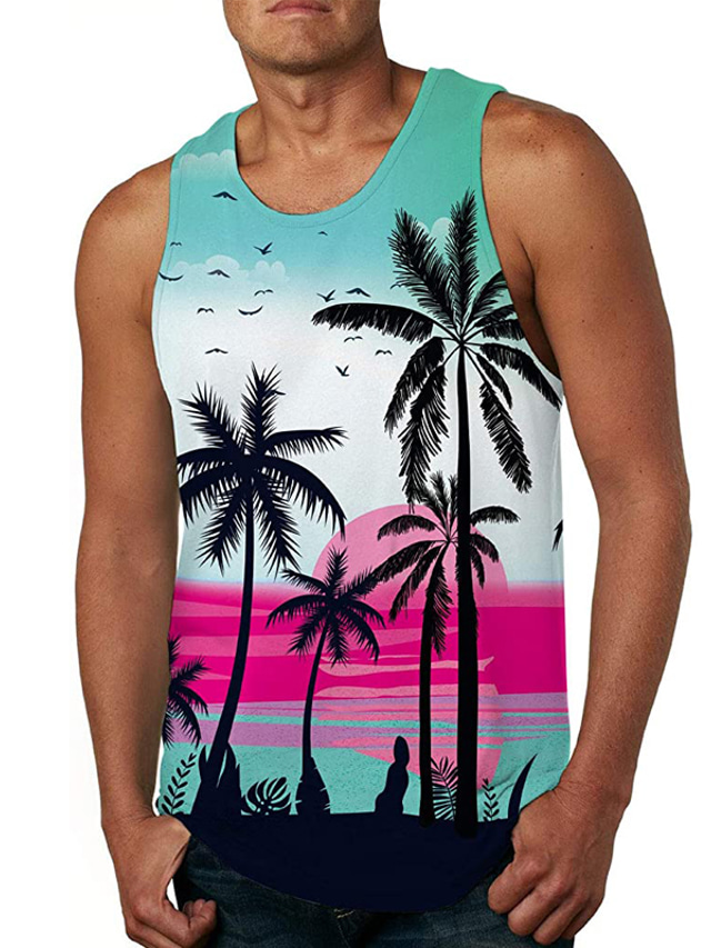 Canotta Uomo Neverless – Hawaii Summer – Scritta E Palma – Grigio/Nero/Navy