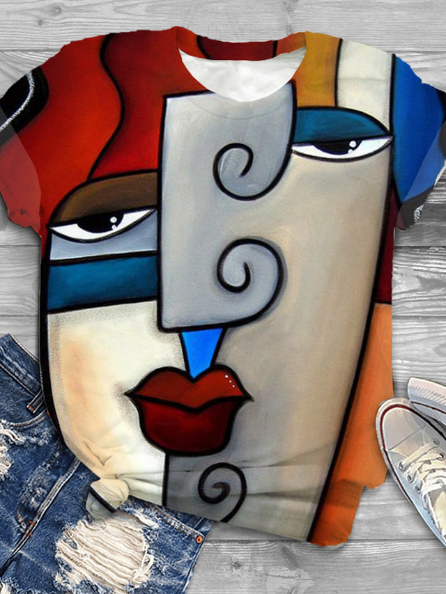  Mujer Talla extra Tops Camiseta Graphic Abstracto Estampado Manga Corta Escote Redondo Design Diario Festivos Jersey de algodón spandex Blanco Gris / Tallas Grandes