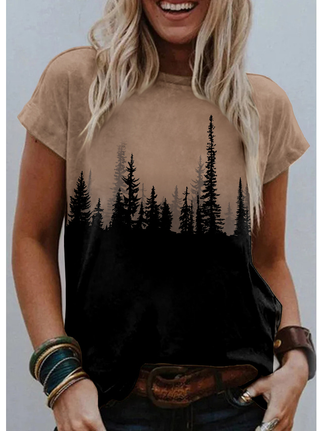  女性用 Tシャツ デザイナー 3Dプリント グラフィック 自然风光 デザイン 半袖 ラウンドネック 日常 プリント 服装 デザイナー ベーシック ブルー グレー カーキ色