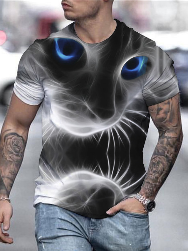  Men's Shirt T shirt Tee Tee Party Designer Casual Summer Short Sleeve Gray Graphic Animal Cat Print Plus Size Round Neck Street Casual Daily Print Clothing Clothes Party Designer Casual