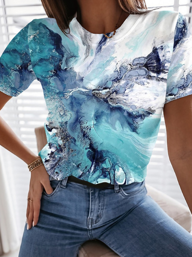  女性用 Tシャツ デザイナー 3Dプリント グラフィック 幾何学模様 抽象的 デザイン 半袖 ラウンドネック 日常 プリント 服装 デザイナー ベーシック ヴィンテージ グリーン